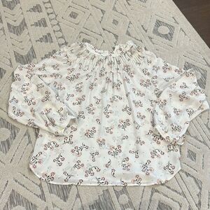 Loft Blouse Floral Print Size Small White / Pink